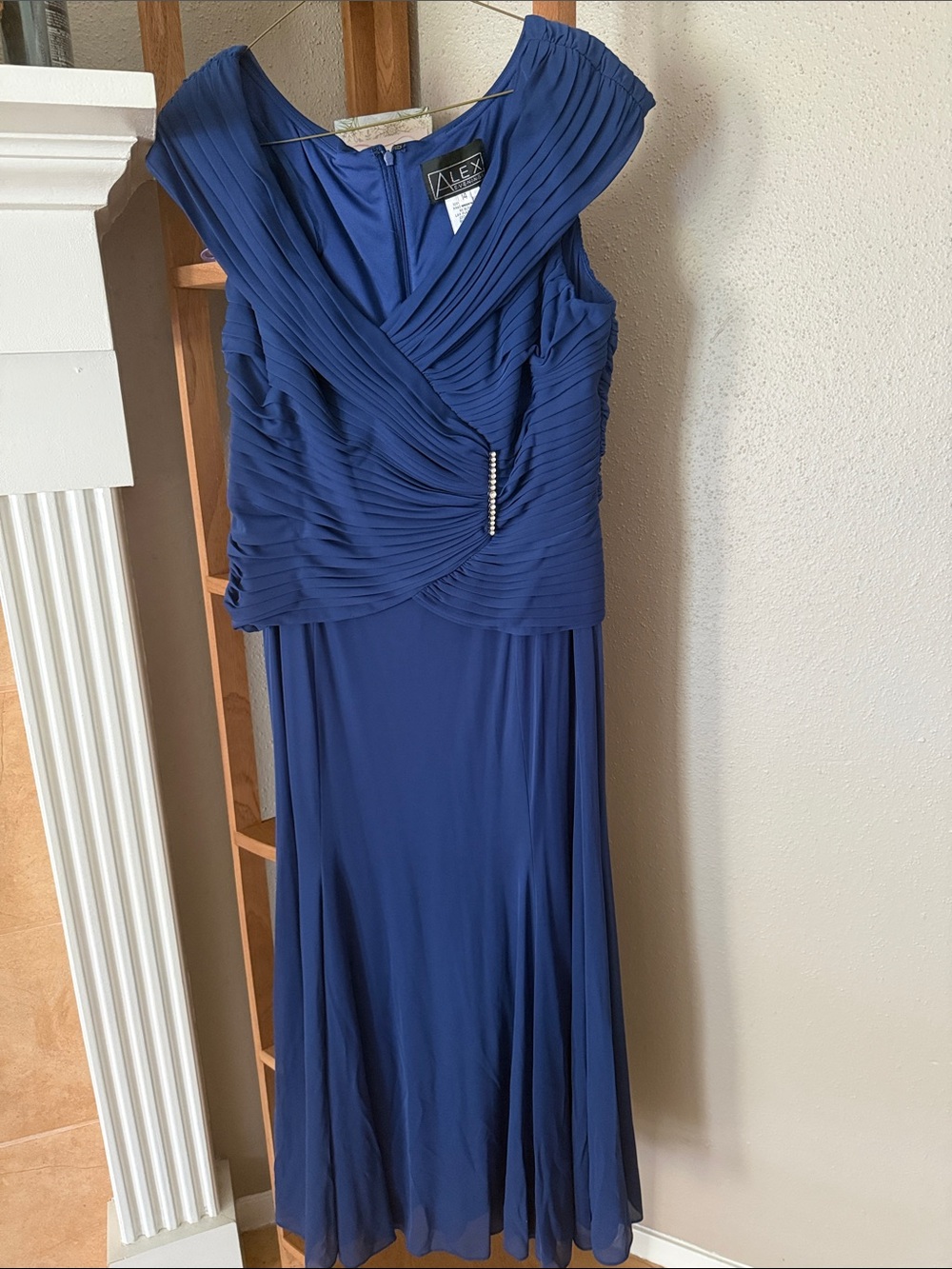 Alex Evenings Royal Blue Pleated V-Neck Maxi Dress